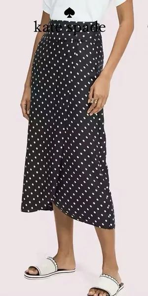 Kate Spade Polka Dot Silk Blend Midi Skirt Black White Cabana Size 2! thumbnail 1