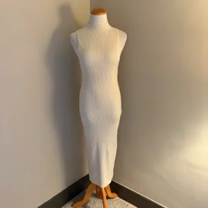 Aritzia Babaton‎ Cream Midi Dress Mock Neck Cut Out Open Back Large thumbnail 5