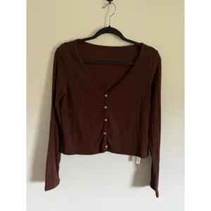 $59 New OGLmove Wide Rib V-neck Cardigan - Brown Small thumbnail 3