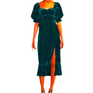 Adelyn Rae Whimsigoth Green Velvet Smocked Babydoll Midi Dress Size S Cottage thumbnail 4
