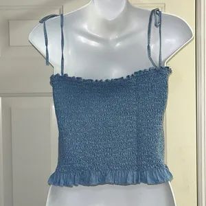 Vici Vintana Smocked Tencel Cropped Straps Tank Top Light Blue- Large thumbnail 5