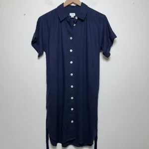 J. Crew Women Linen Shirt‎ Dress XS Navy Blue Minimalist Coastal Lagenlook thumbnail 2