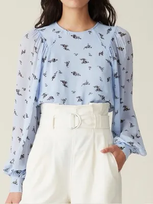 Ganni‎ Blue Floral Georgette Long Sleeve Blouse Womens Size 36 / US 4 thumbnail 1