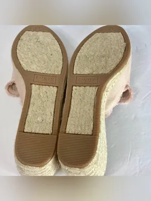 LAUREN RALPH LAUREN Wedges sz9.5 Pink Satin Fringe Espadrille Classy thumbnail 6