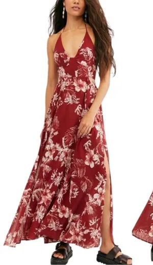 Free People Lille Maxi Dress Floral Tie Back Boho Sz‎ S thumbnail 1