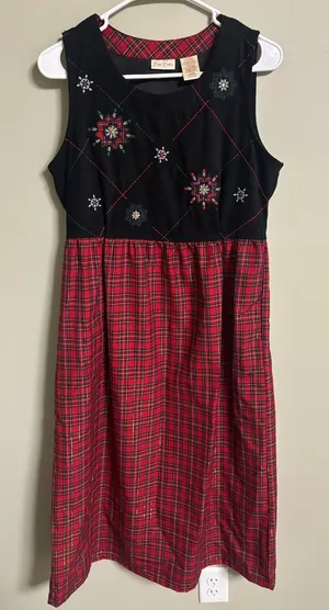 Vtg Bobbie Brooks Small Jumper Dress Scottish Plaid Embroidered Modest Christmas thumbnail 1