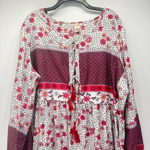 Gypsy Blu Boho Mixed Print Tassels Puff Sleeve Floral Midi Dress Size 3X NEW thumbnail 7