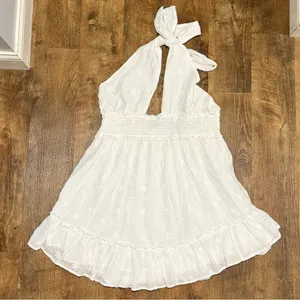 NEW Aerie White Spring Eyelet Fling Mini Dress Sz XL Halter Tie Floral thumbnail 2
