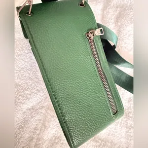 Green Synthetic Leather Crossbody Bag with Removable coin purse/or AirPods case thumbnail 11