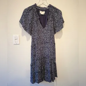 ANTHROPOLOGIE Robin Tiered Ruffle Dress‎ in Navy and White Polka Dot thumbnail 2