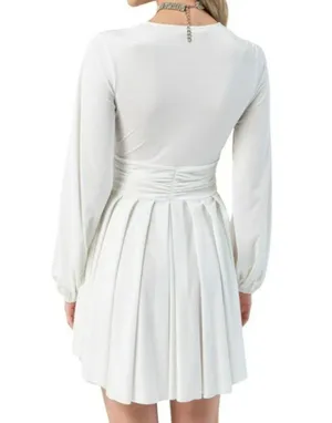 KikiRiki V-Neck Long Sleeve Ruched Mini Dress White Size Small NWT thumbnail 3