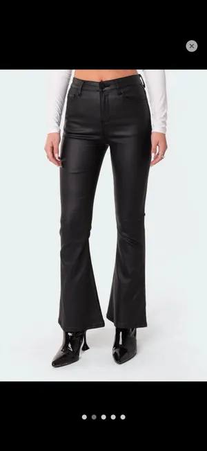 Edikted Petite Luna Faux Leather Flare Jeans thumbnail 4