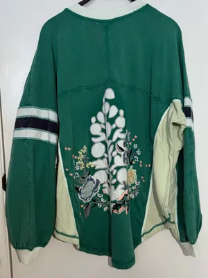 NWT FP Movement by Free People Green Navy Cream Rugby Embroidered Sweatshirt thumbnail 3