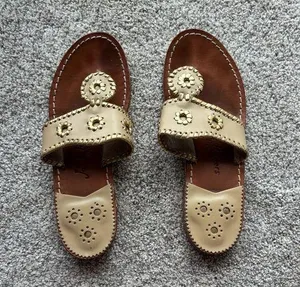 Jack Rogers Cream and Brown Sandals with Perforated Leather Strap thumbnail 1