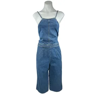 ASOS Women's Blue Sleeveless Lace Up Back Wide Leg Capri Denim Jean Jumpsuit 2 thumbnail 2