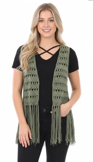 Umgee sz medium olive green crochet knit cardigan thumbnail 1
