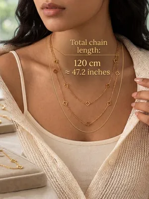 Gold Plated Floral clover necklace Stainless Steel women Jewelry 42” thumbnail 13