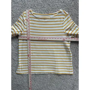 Old Navy Women Large Mustard Striped Bell Sleeve Top Ribbed Knit Boatneck Shirt thumbnail 2