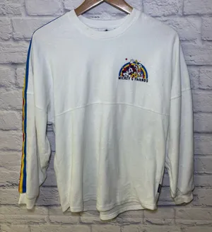 Authentic Disney Spirit Jersey Feelin Classic Sz XS White Velour Mickey Rainbow thumbnail 1