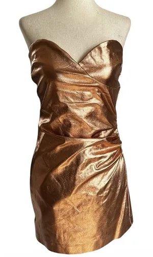 Zara Copper Rose Gold Metallic Draped Dress w Shorts Sz Medium Strapless | 27-17 thumbnail 1