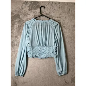 Anthropologie Long Sleeve Femme Ruched Cropped Top Coquette Balletcore Med NEW‎ thumbnail 3