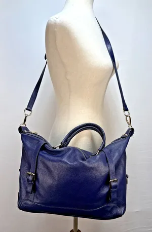 Ora Delphine Adele Satchel Bag Crossbody‎ Purse Royal Blue Pebbled Leather thumbnail 1