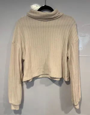 Cream rolled turtleneck Altar'd State soft crop‎ long sleeve sweater thumbnail 1