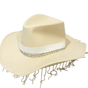 Cowboy‎ Western Cream Hat With Silver Rhinestone Fringe Festival Concert NEW thumbnail 1