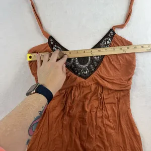 Vtg Y2K M Medium Babydoll Halter Top‎ Embellished Bling 90s Club Party Orange thumbnail 6