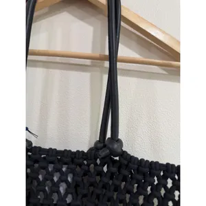 Clare V Black Sandy Tote Bag Cotton Rope Macrame Leather Handles NWT thumbnail 4
