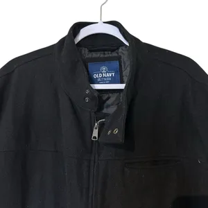 Old Navy Pea Coat XXL Black Short Quilted Lining Wool Blend Pockets Full Zip thumbnail 2