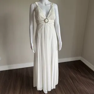 Y2K Taboo White Chiffon Maxi Dress Rhinestone Tie Back Detail Goddess Boho-Chic thumbnail 6