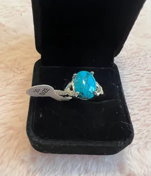 Gorgeous Faux Turquoise and Silver Gemstone Ring Size 20/10 US thumbnail 1