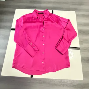 Zara Hot Pink Satin Button-Down Blouse Wide Cuffs Size Medium🎀 thumbnail 12
