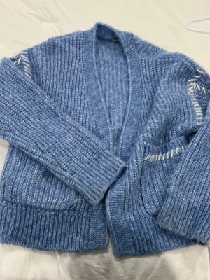 Anthropologie Chunky Baby Blue & White Cardigan thumbnail 1