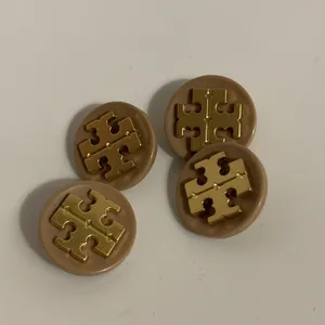 Tory Burch Gold And Tan Tone Replacement Double T Logo Lot Of 4 Buttons thumbnail 1
