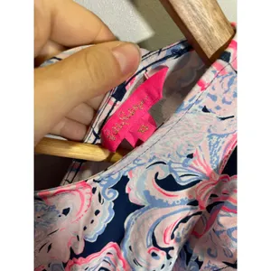 Lilly Pulitzer Dani Dress Womens XS Navy Pink High Tide Ruffle Shift Resort Wear thumbnail 4