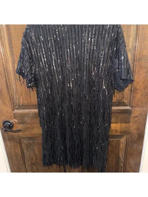 Zara Black sequin fringe mini dress with silver sequins, size L #party #glam thumbnail 3