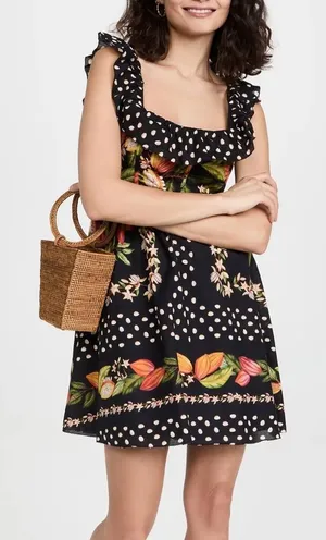 Farm Rio Tropical Floral Polka Dot Mini Dress S | Ruffle Strap Summer Vacation thumbnail 1