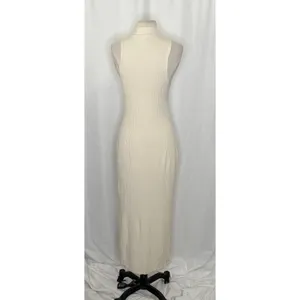 Anthropologie BEYOND YOGA Well Traveled Midi‎ Dress Solid Ivory Ribbed Medium thumbnail 9