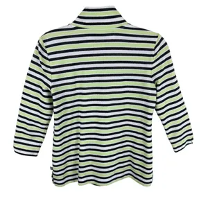 T‎ By Talbots Cotton Blend Striped Terry Cloth 3/4 Sleeve 1/4 Zip Size Small P thumbnail 2