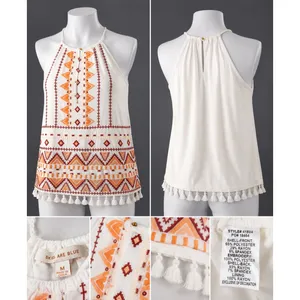 Skies Are Blue Embroidered Halter Top Womens M Tassel‎ Boho Southwestern Peasant thumbnail 2