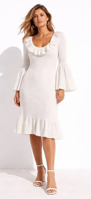 NWOT Staud White Cream Elrow Knit Midi Dress thumbnail 1