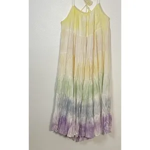 STORIA Tie Dye Maxi Dress Colorful Sleeveless Tasseled Straps Size S 100% Rayon thumbnail 13