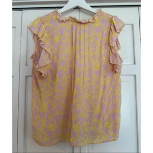 Karlie pink and yellow ruffle sleeve tassel tie top large thumbnail 5