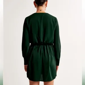 Abercrombie & Fitch Long-Sleeve Draped Mini Dress Dark Green thumbnail 5