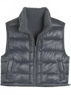 Hollister Gilly Hicks Sherpa-Lined Reversible Vest NWT Blue Grey Shine Large thumbnail 5