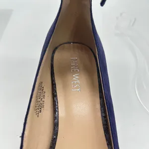 Nine West Heels Womens 6 Purple Suede‎ Leather Glitter Block Heel thumbnail 10