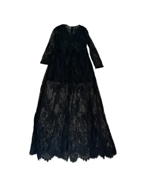 Womens Black Lace Maxi Dress Flowy Goth Witchy Evening Party Dark Romance thumbnail 5