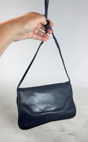 Vintage Navy Blue Shoulder Bag Clutch Purse Korea Snap Closure Retro Handbag Mod thumbnail 1